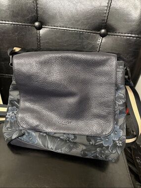 Coach Navy Floral Canvas and Leather Crossbody with Striped Strap